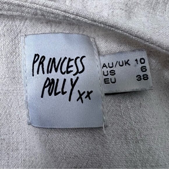 Princess Polly Tie Front Beige Tan Linen Romper Size 6 - Picture 15 of 16